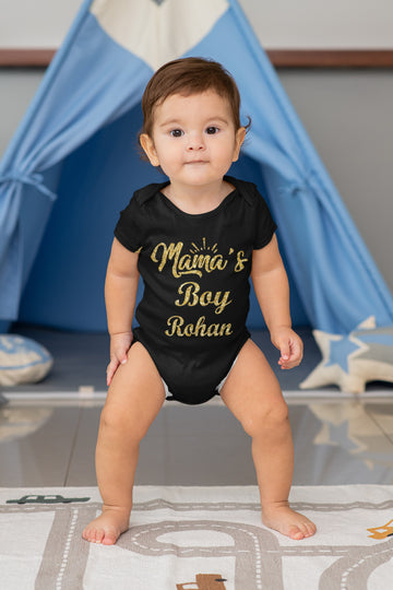 Customized Sparkle Baby Cotton Half Sleeves Onesie For Infant - Mama's Boy Romper