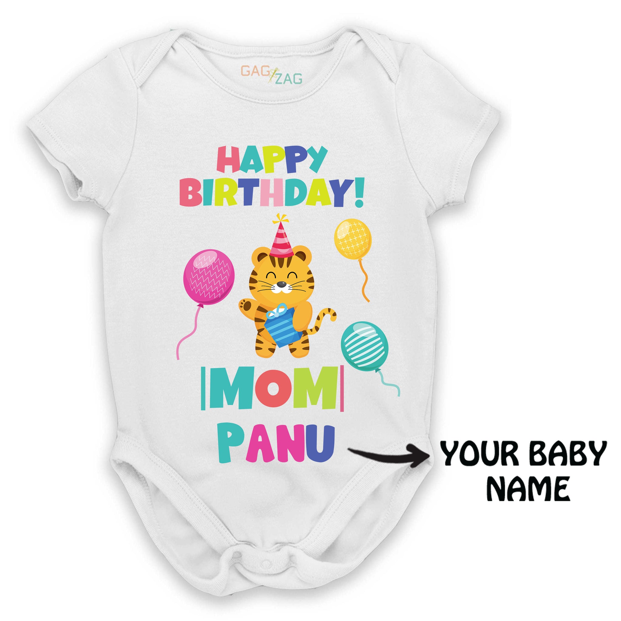 Happy Birthday Mom - Customised Cotton half Sleeves Baby Romper