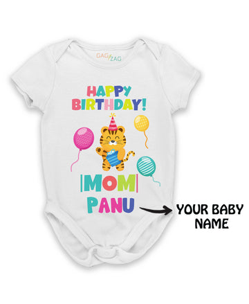 Happy Birthday Mom - Customised Cotton half Sleeves Baby Romper