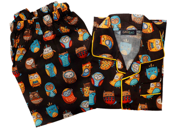 ORGANIC COTTON NIGHT SUIT - OWL PRINT