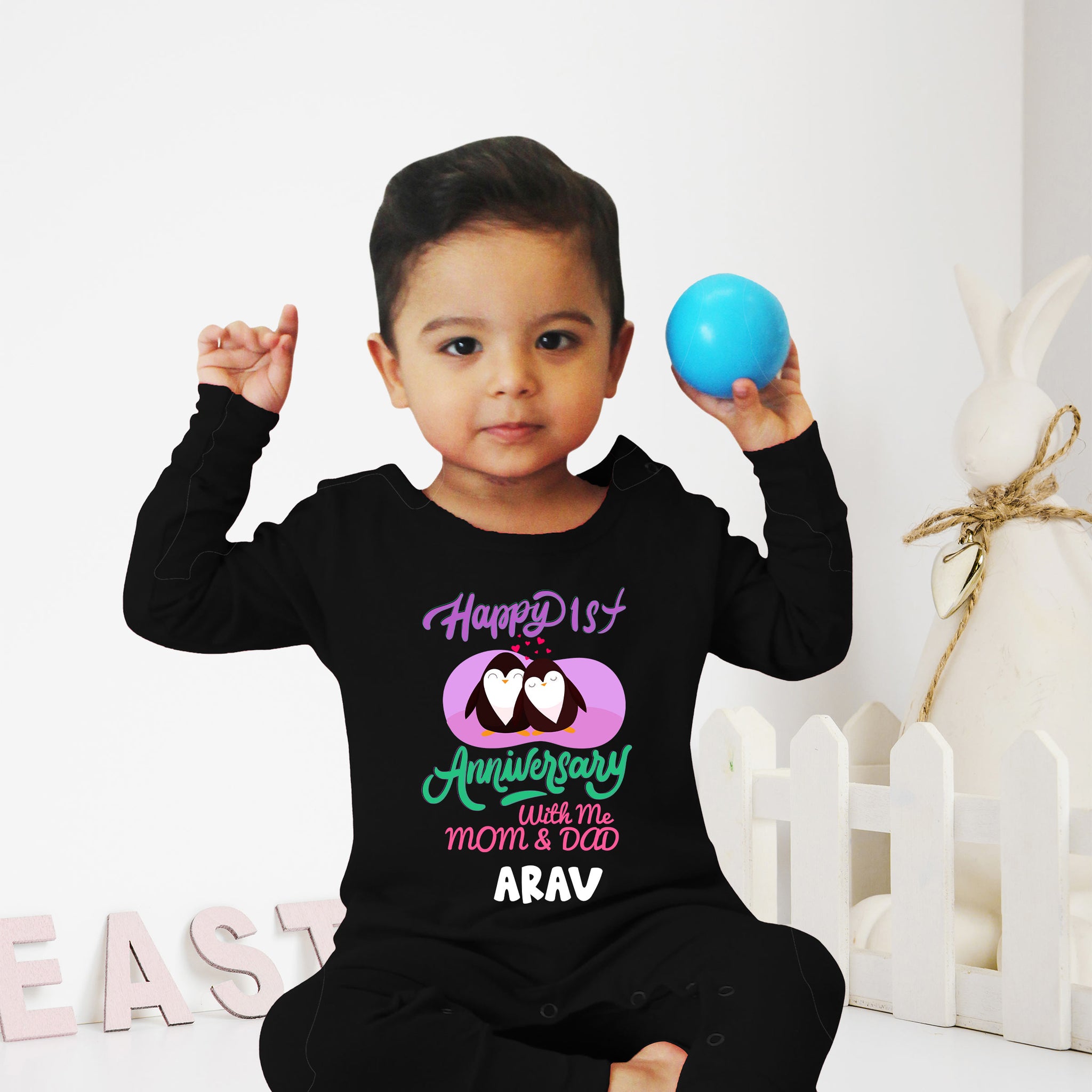 Happy 1st Anniversary With Me Mom Dad Customised Baby Romper