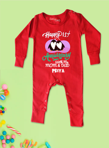 Happy 1st Anniversary With Me Mom Dad Customised Baby Romper