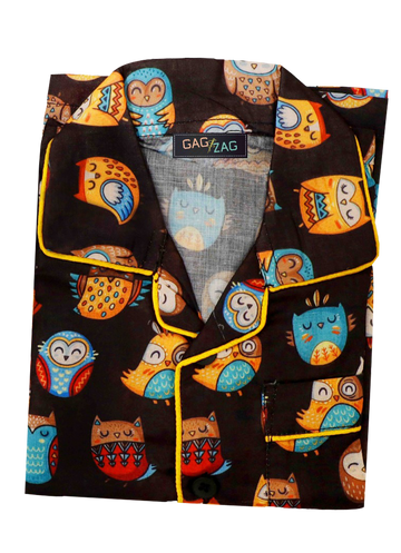 ORGANIC COTTON NIGHT SUIT - OWL PRINT