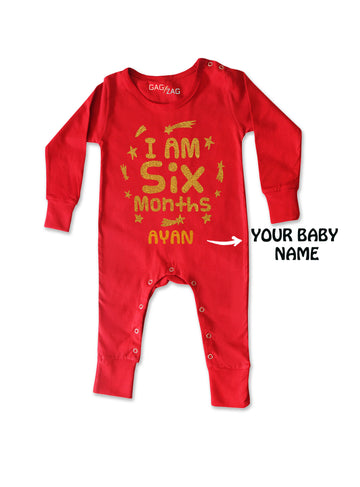 6 Months Old Sparkle Milestone Full Length Baby Romper