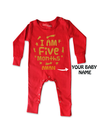 5 Months Old Sparkle Milestone Full Length Baby Romper