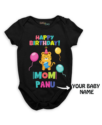 Happy Birthday Mom - Customised Cotton half Sleeves Baby Romper