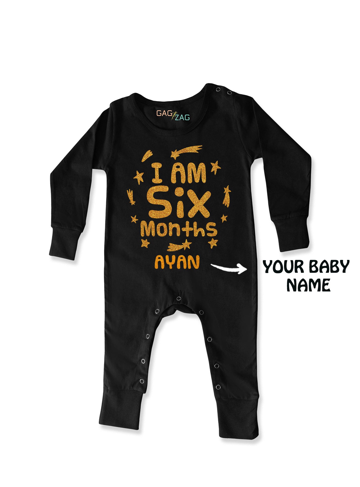 6 Months Old Sparkle Milestone Full Length Baby Romper