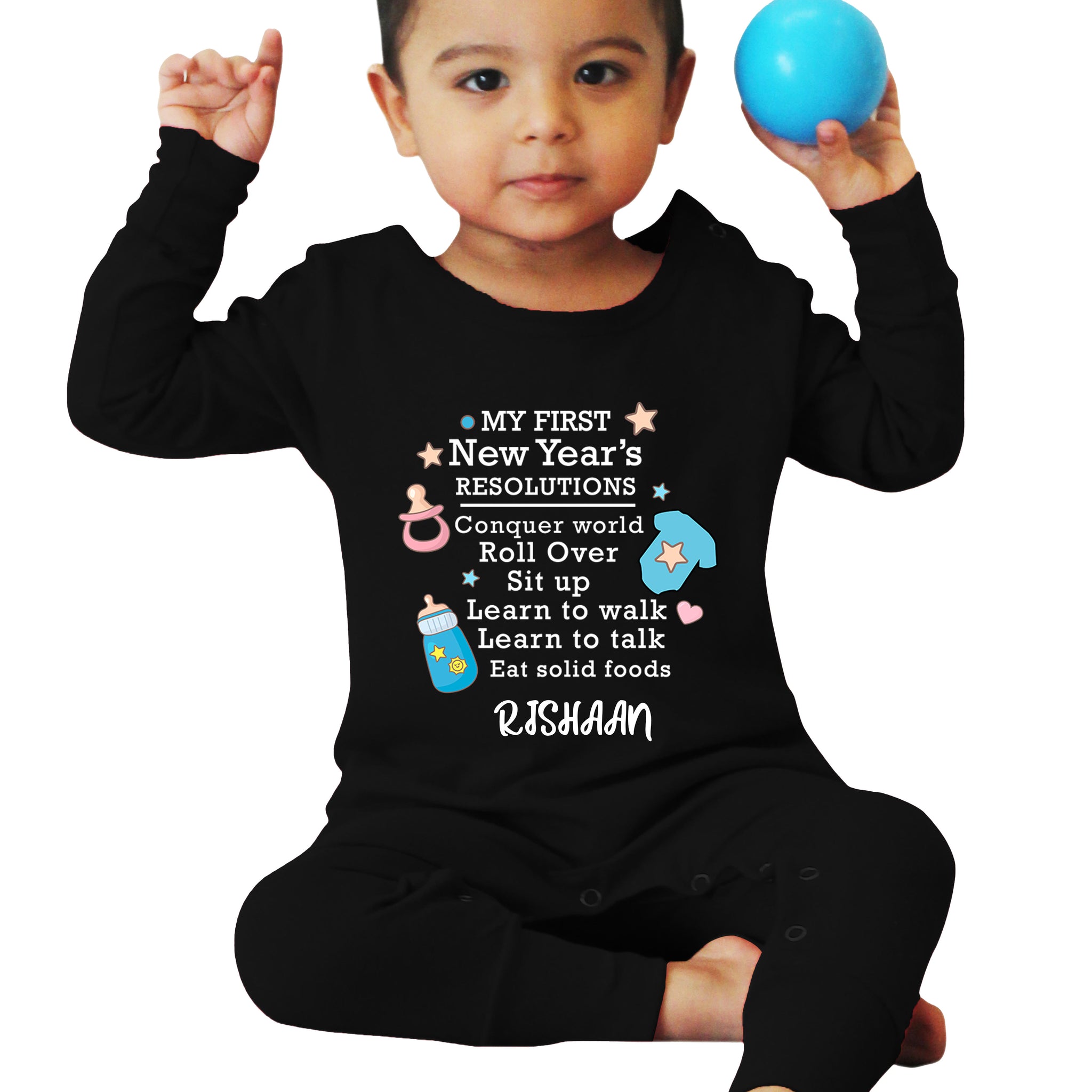 New Year Resolution Special Customised Baby Romper Or Sweatshirt