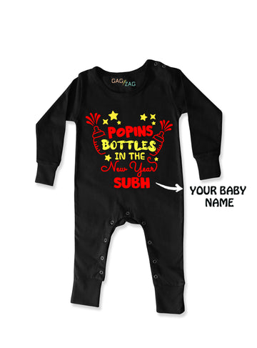 Popins Bottles In The New Year - Cotton Full Length Baby Romper