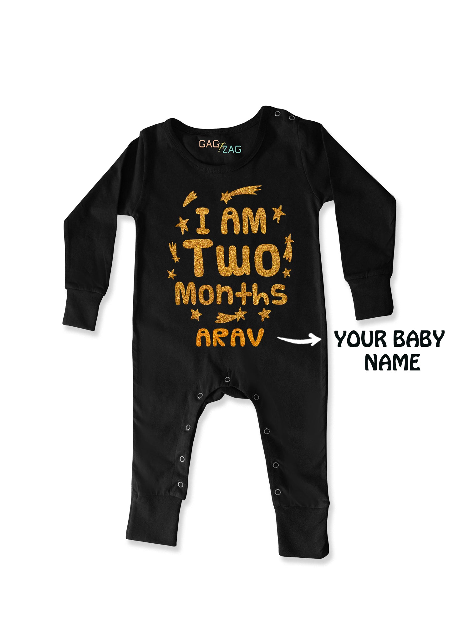 2 Months Old sparkle Milestone Full Length Baby Romper