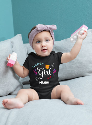 Super Girl Half Sleeves Baby Romper