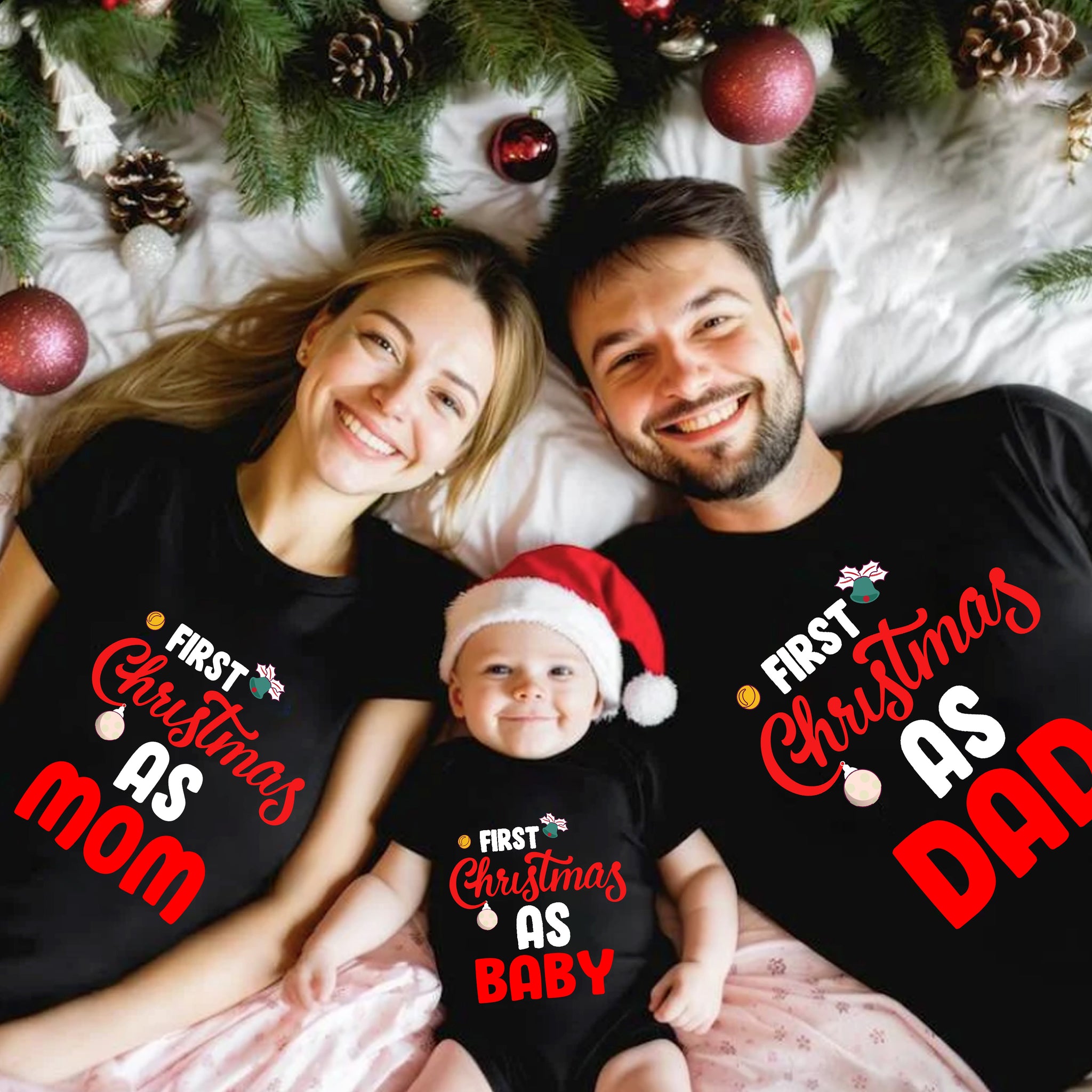 First Christmas As Mom Dad Baby Customised Combo Tshirts