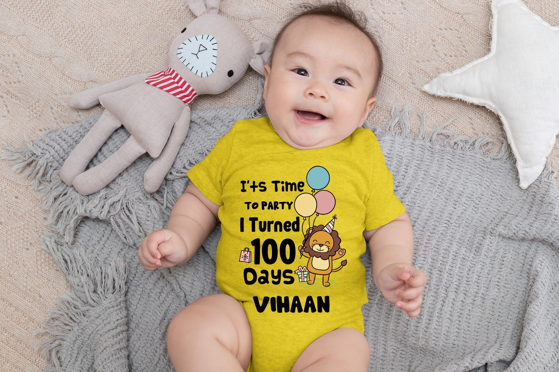 It's Time To Party I Turned 100 Days Customised Baby Romper