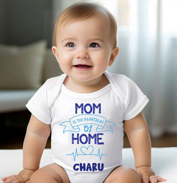 Mom Is The HeartBeat Of Home - Customized Half Sleeves Baby Romper