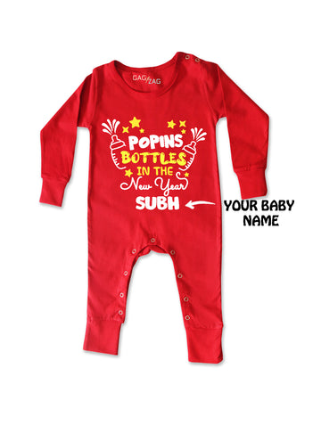 Popins Bottles In The New Year - Cotton Full Length Baby Romper