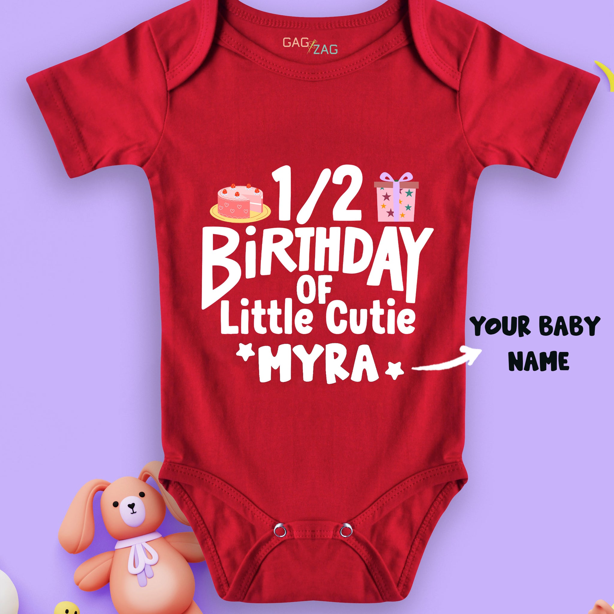 1/2 Birthday Of Little Cutie Customised Baby Romper