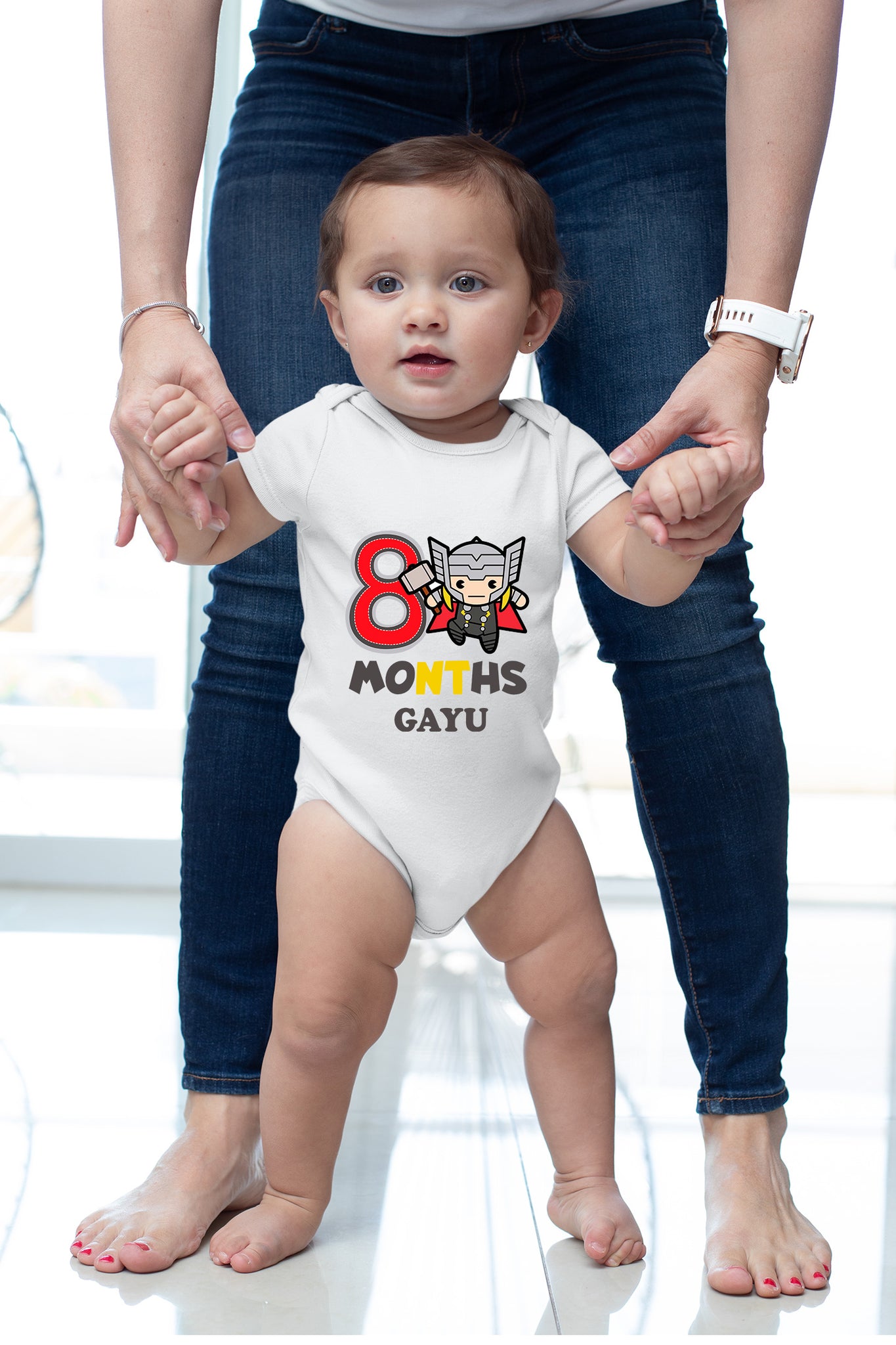 SuperHero Theme Monthly Birthday Half Sleeves Romper - 8 Months Old