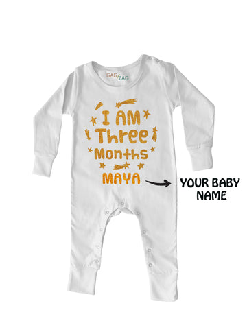 3 Months Old Sparkle Milestone Full Length Baby Romper