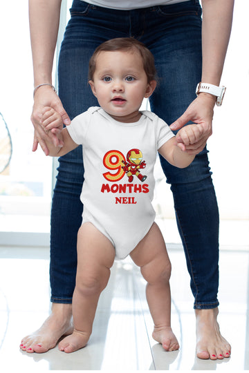 SuperHero Theme Monthly Birthday Half Sleeves Romper - 9 Months Old