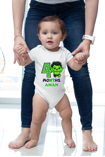 SuperHero Theme Monthly Birthday Cotton Half Sleeves Romper - 4 Months Old