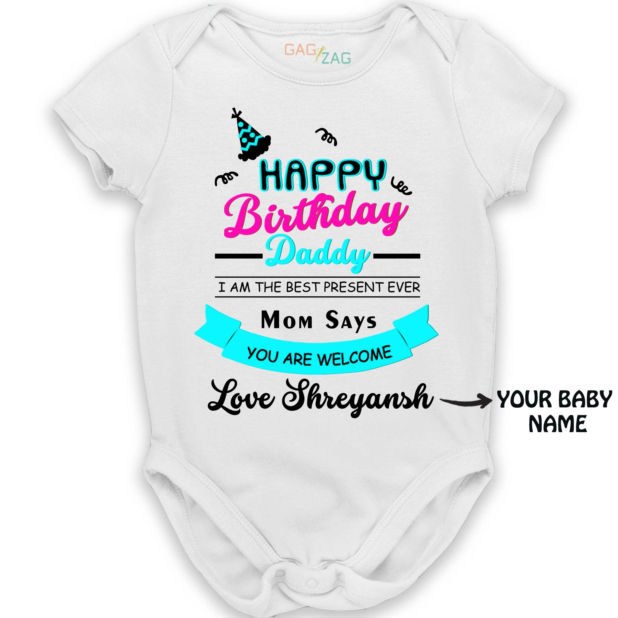 Happy Birthday Daddy - Cotton Half Sleeves Customised Baby Romper