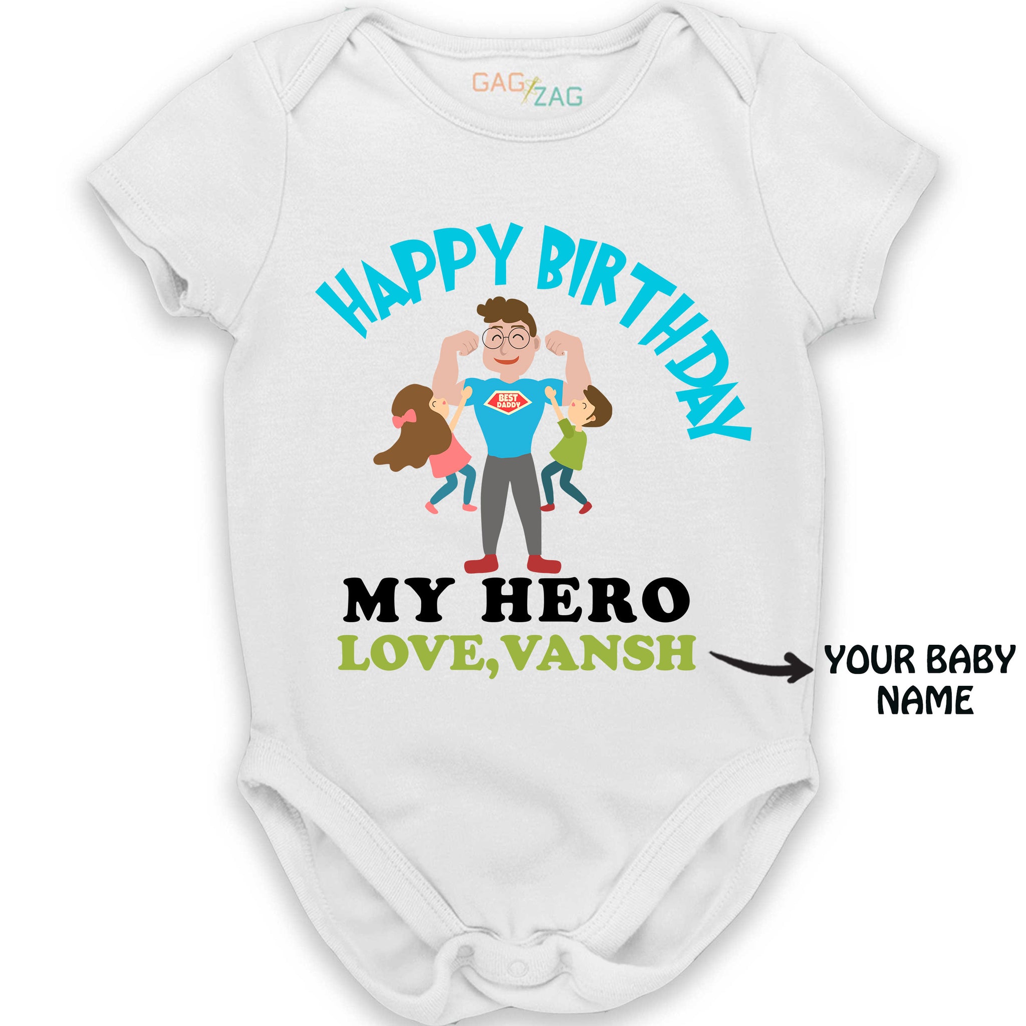 Happy Birthday My Hero - Cotton Half Sleeves Baby Romper