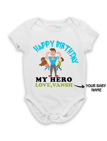 Happy Birthday My Hero - Cotton Half Sleeves Baby Romper