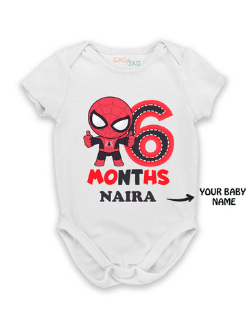 SuperHero Theme Monthly Birthday Cotton Half Sleeves Romper - 6 Months Old