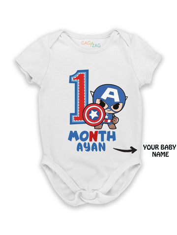 SuperHero Theme Monthly Birthday Cotton Half Sleeves Romper - 1 Month Old