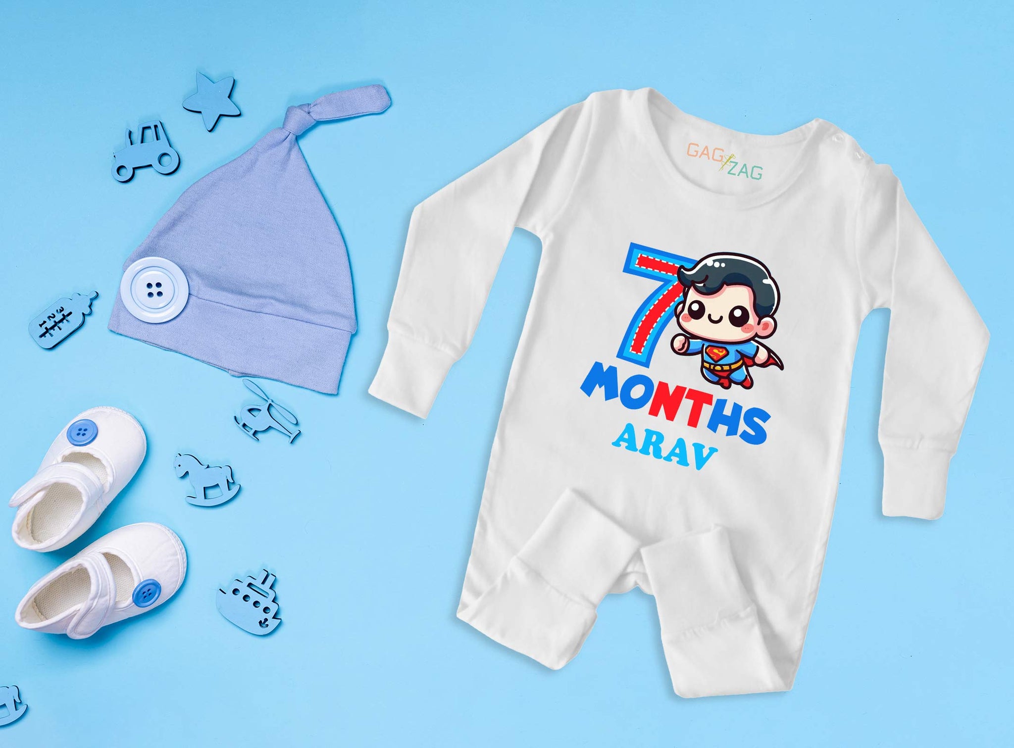 7 Months Old SuperHero Theme Customised Onesie